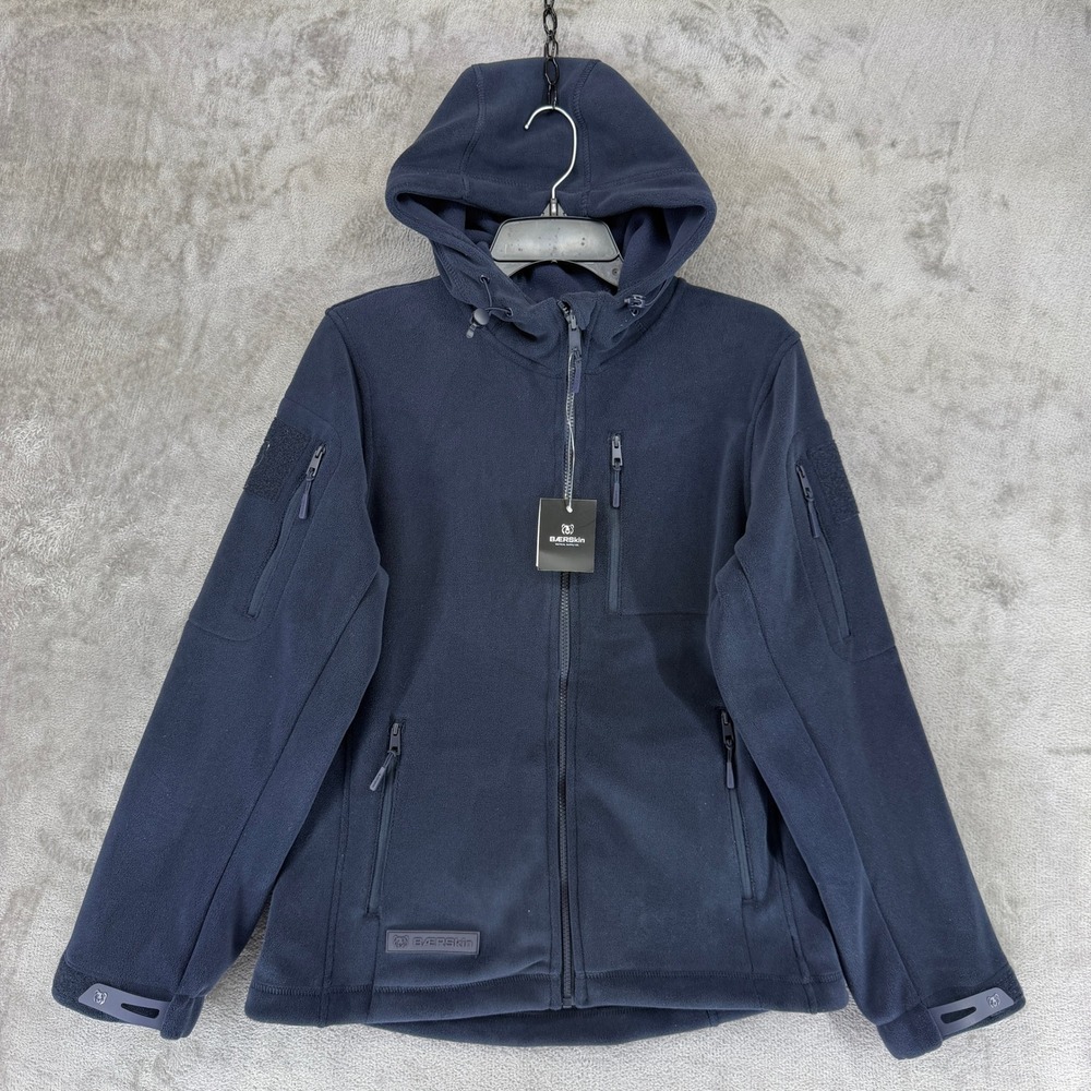 Baerskin Tactical Supply Co Men Navy Blue Fleece Hoodie Full Zip Jacket S NEW